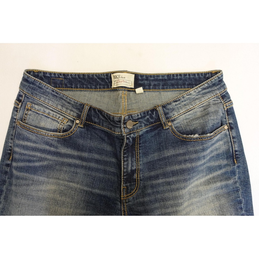 BKE Payton Jeans Womens 33 Blue Medium Wash Bootcut Distressed Stretch Denim